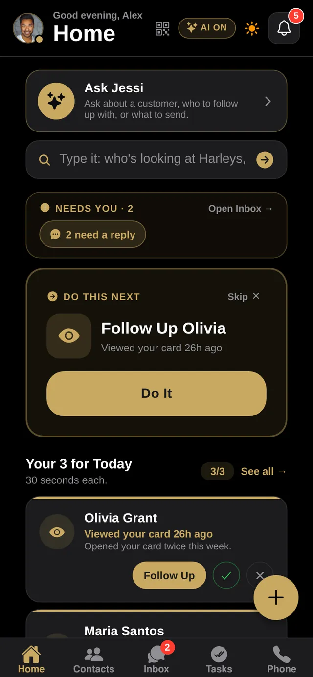 Home screen with Do this next and Your 3 for Today